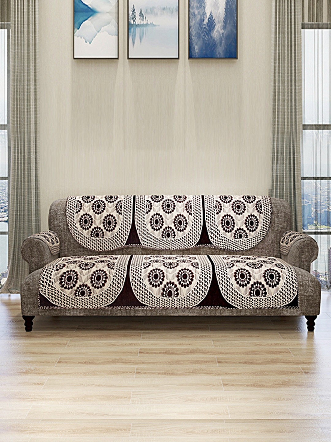 

ROMEE Set Of 12 Beige & Brown Self-Design 5 Seater Sofa Covers
