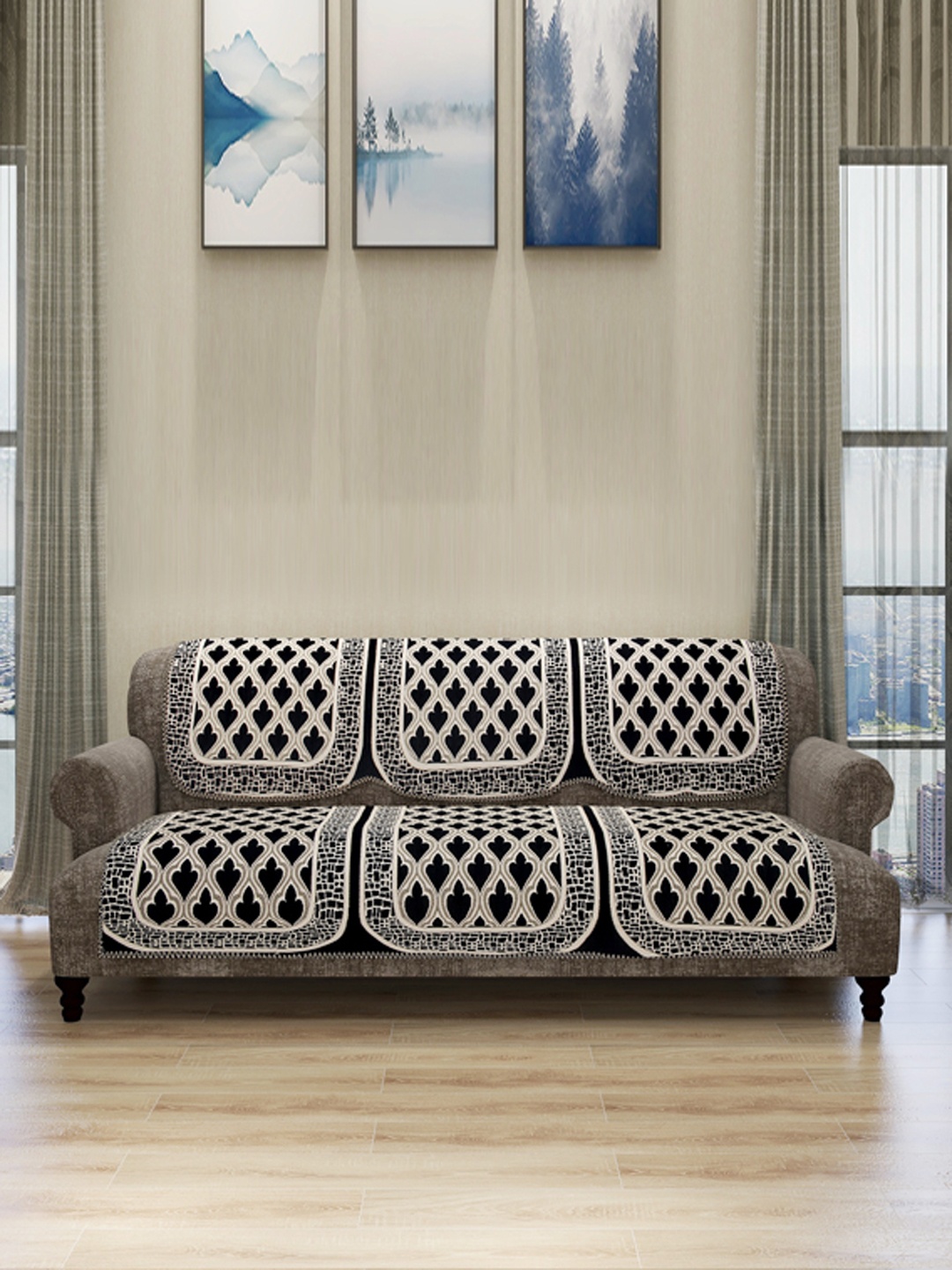 

ROMEE Set Of 6 Black & Beige Self-Design Sofa Covers