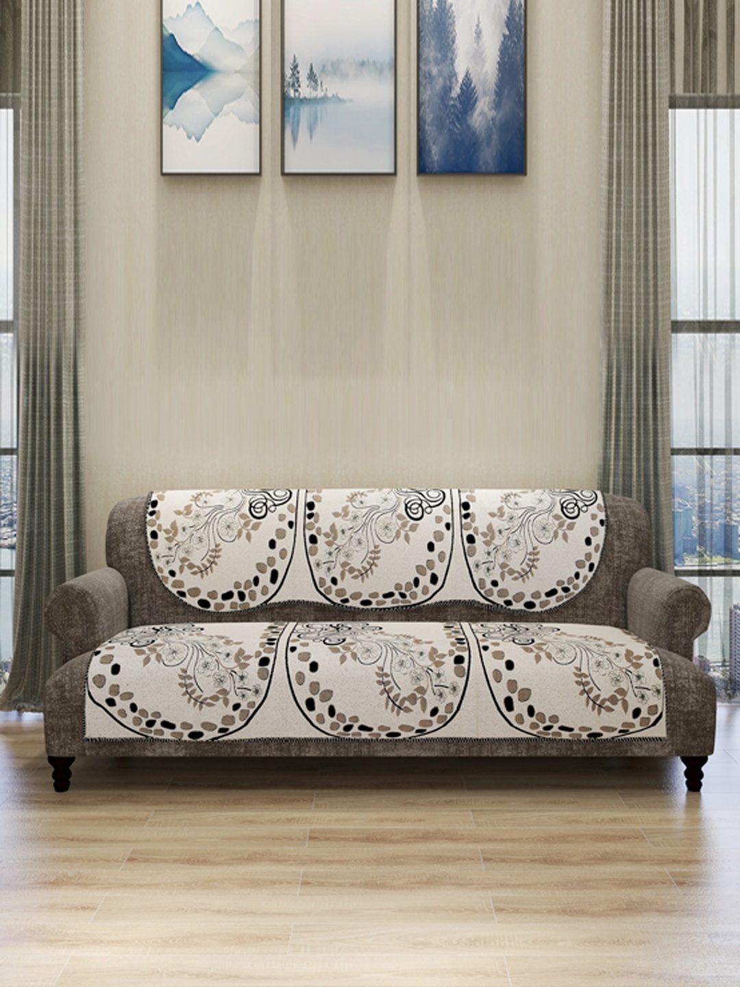 

ROMEE Set Of 6 Cream-Coloured & Brown Self-Design Sofa Covers