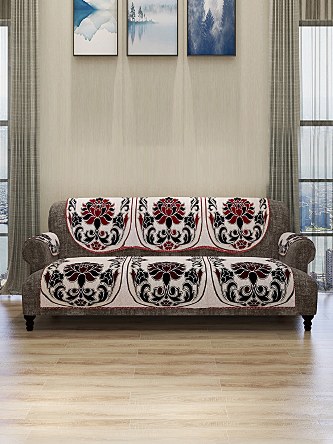 

ROMEE Set Of 12 Cream-Coloured & Black Self-Design Sofa Covers