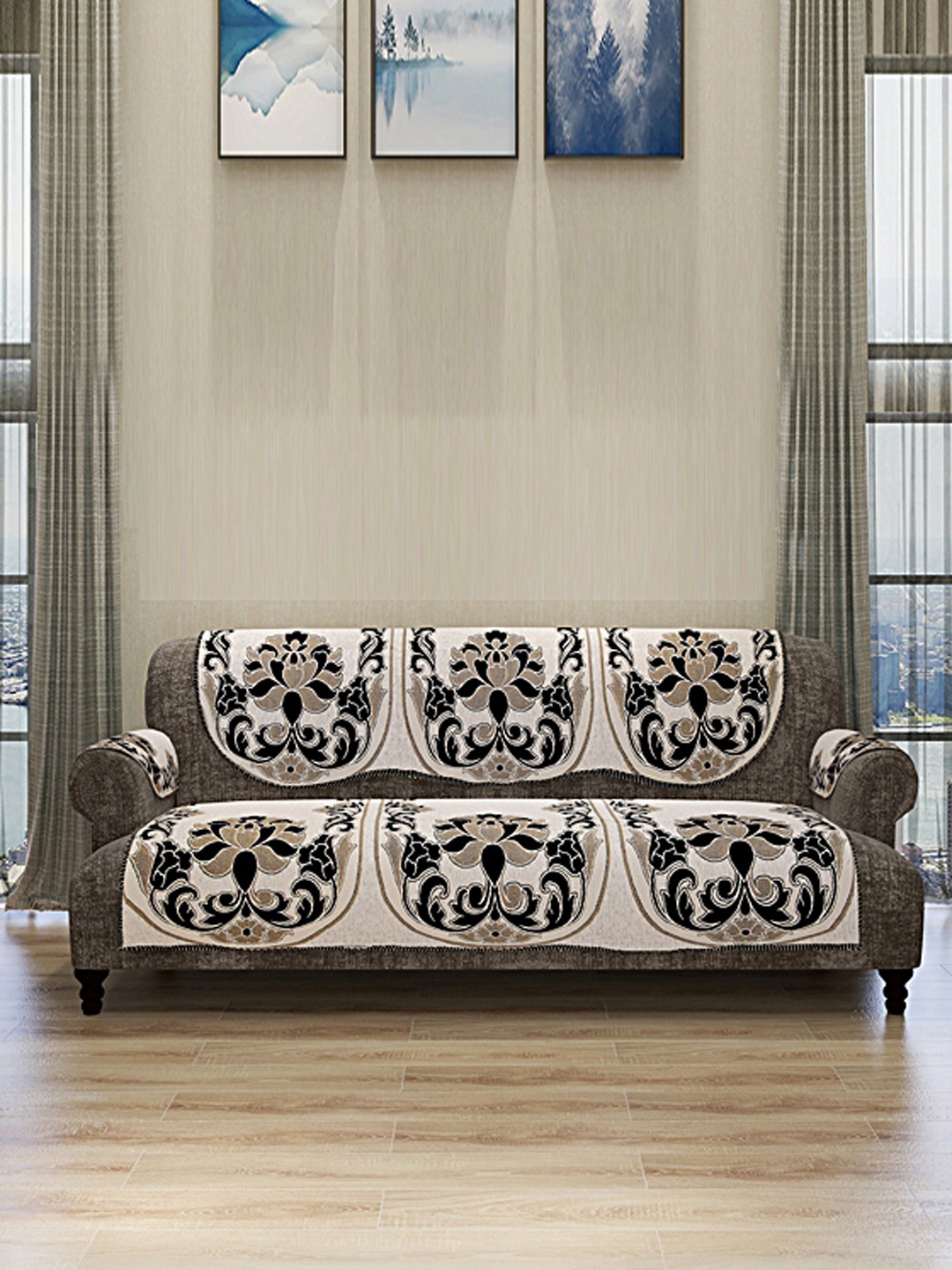 

ROMEE Set Of 12 Cream-Coloured & Black Self-Design Sofa Covers