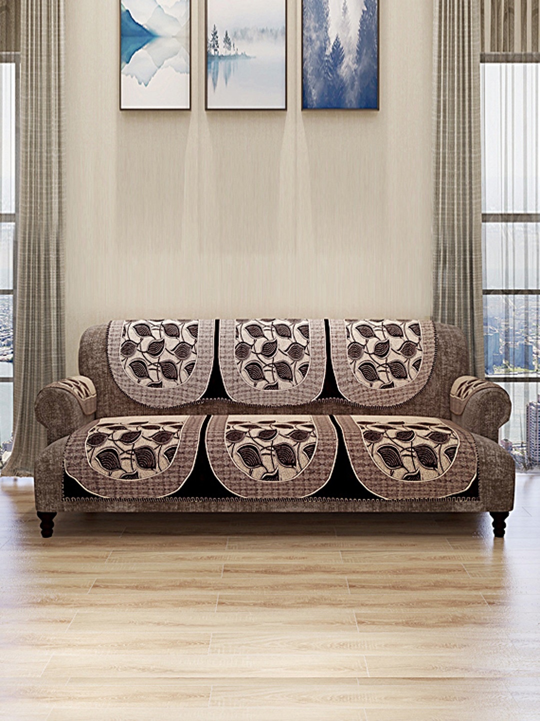

ROMEE Set Of 12 Beige & Brown Self-Design Sofa Covers