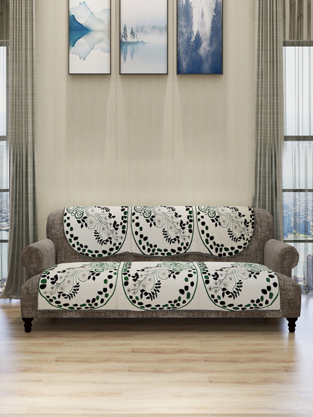 

ROMEE Set of 6 Cream-Coloured & Green Self-Design Seat Covers