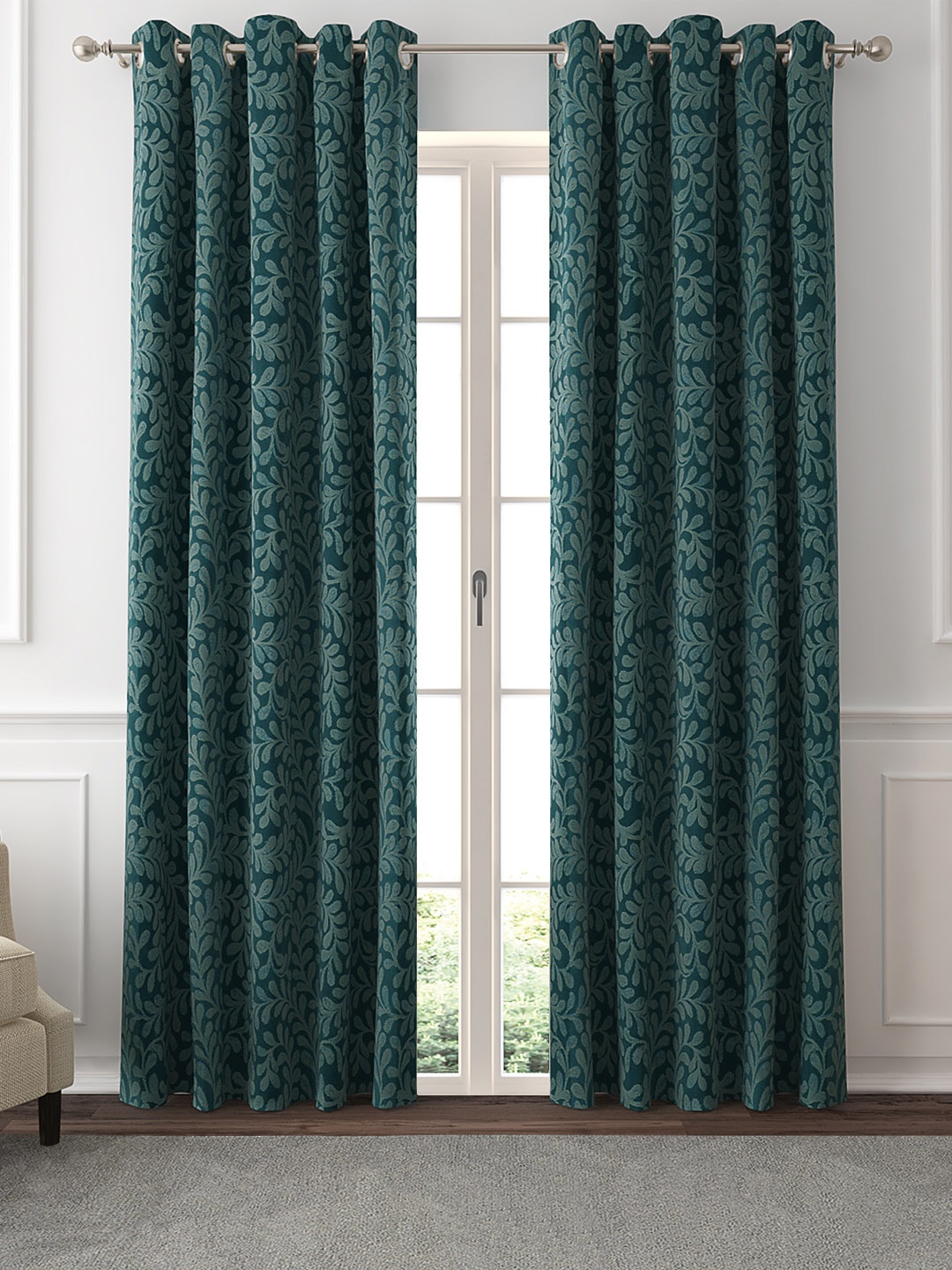 

GM Set Of 2 Green Woven-Design Door Curtains