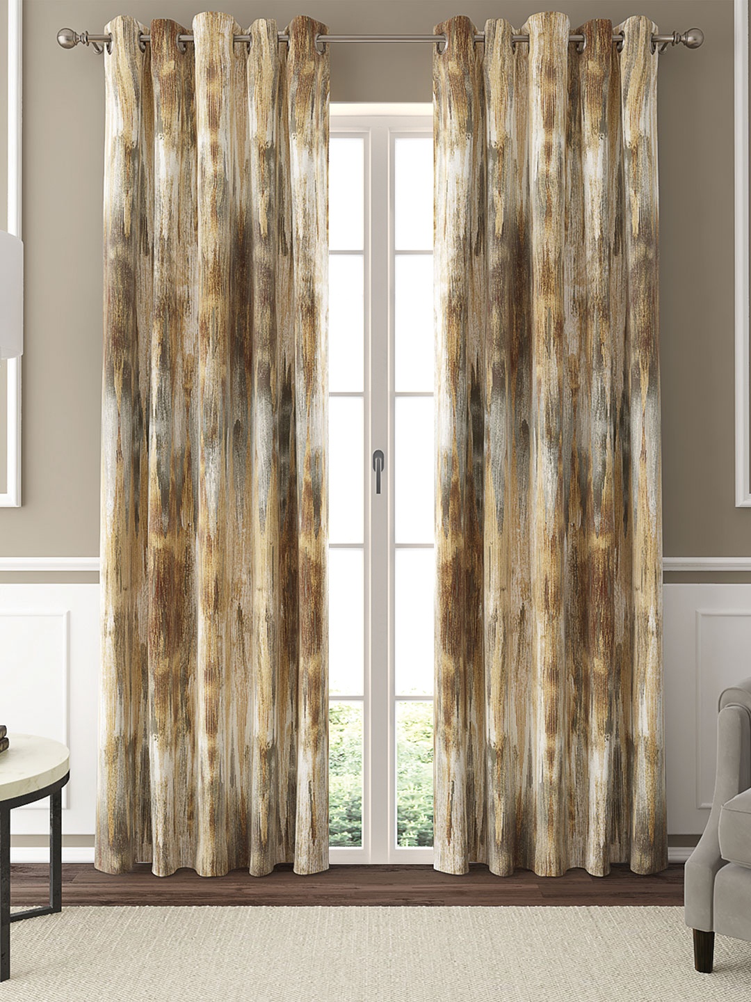 

GM Brown Abstract Printed Set of 2 Room Darkening Door Curtains