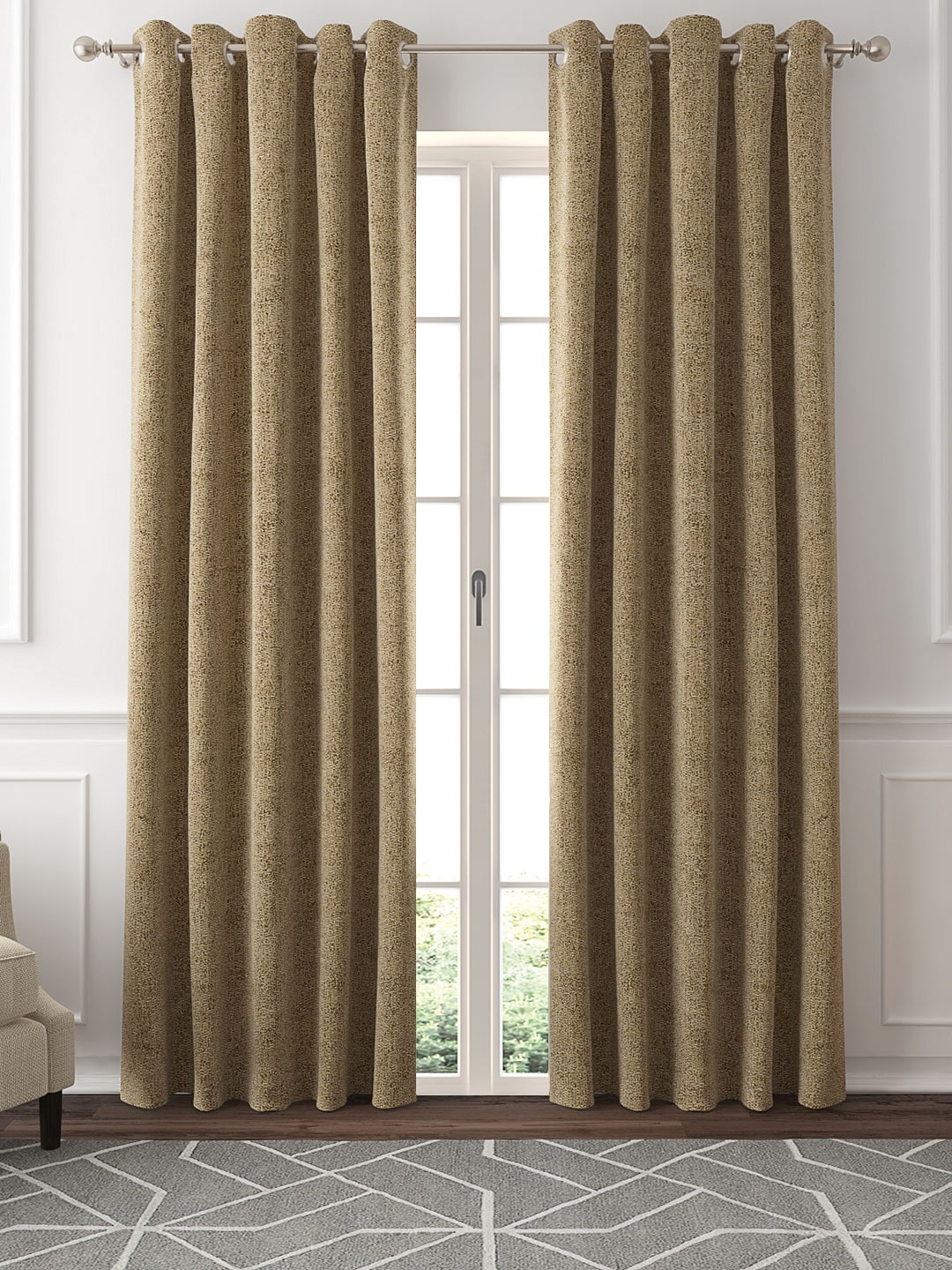 

GM Set Of 2 Brown Textured Jacquard Woven Door Curtains