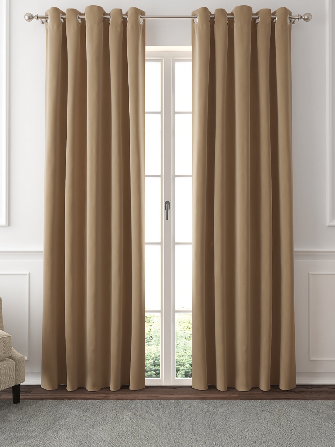 

GM Set of 2 Brown Solid Black Out Door Curtains