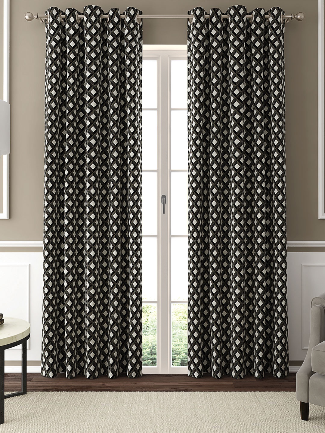 

GM Set Of 2 Grey & Black Printed Door Curtains