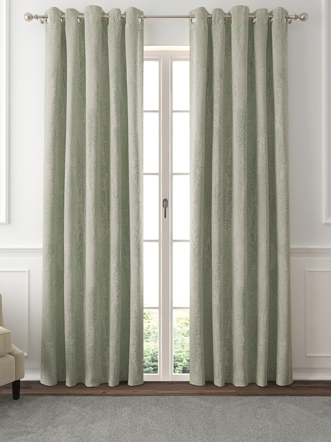 

GM Set of 2 Green Self Design Door Curtains