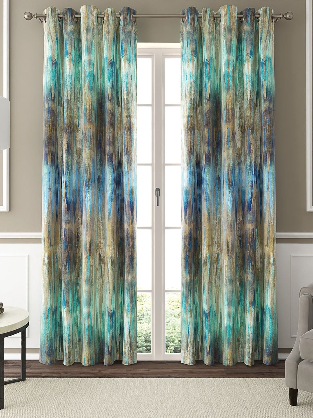 

GM Set Of 2 Green & Brown Abstract Printed Door Curtains