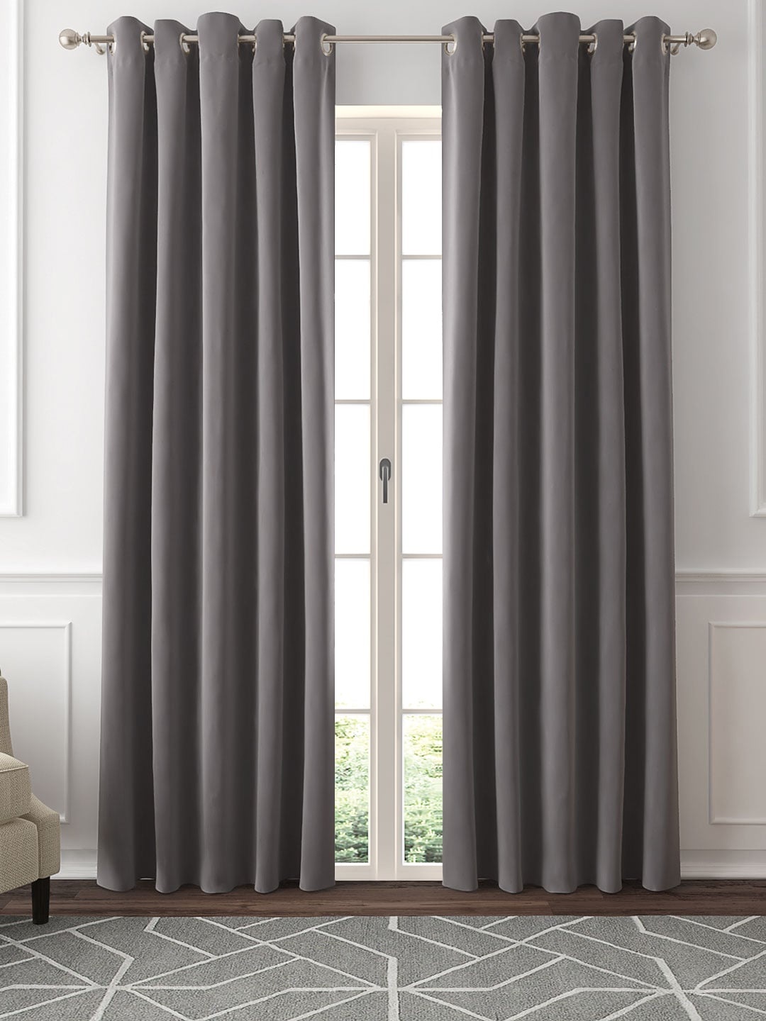 

GM Set of 2 Grey Solid Black Out Grommet Door Curtains