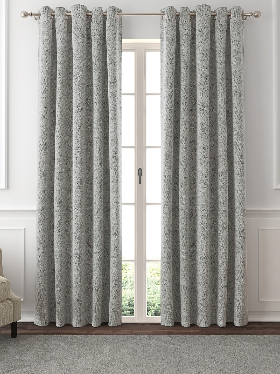 

GM Set Of 2 Grey Self-Design Jacquard Door Curtains