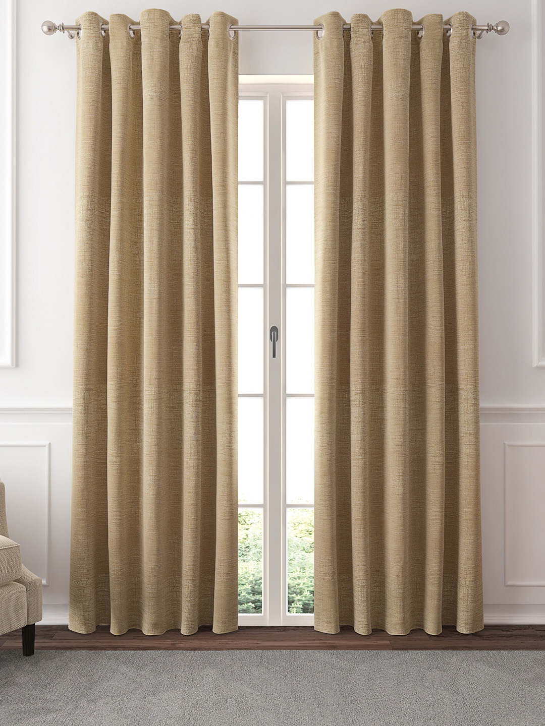 

GM Set of 2 Beige Solid Black Out Door Curtains