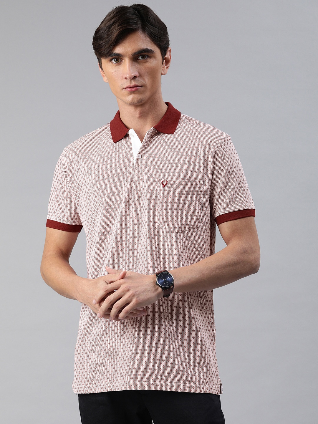 

Allen Solly Men White Maroon Printed Round Neck Pure Cotton T-shirt