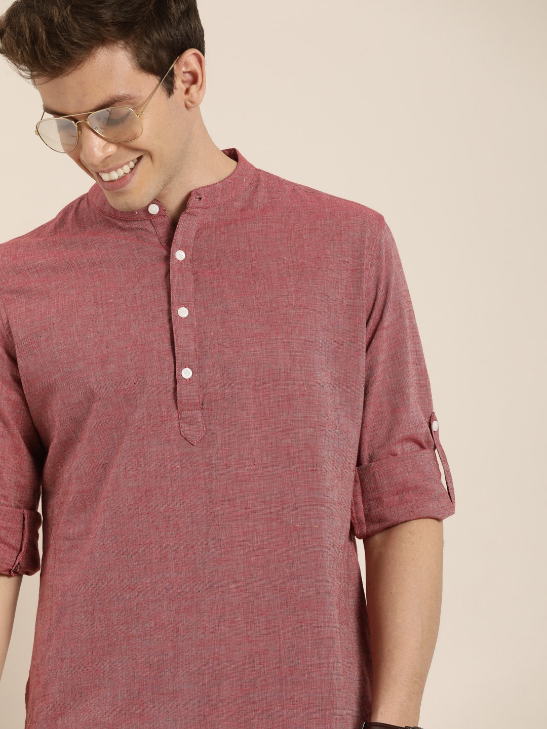 

Taavi Men Maroon Woven Legacy Solid Straight Kurta