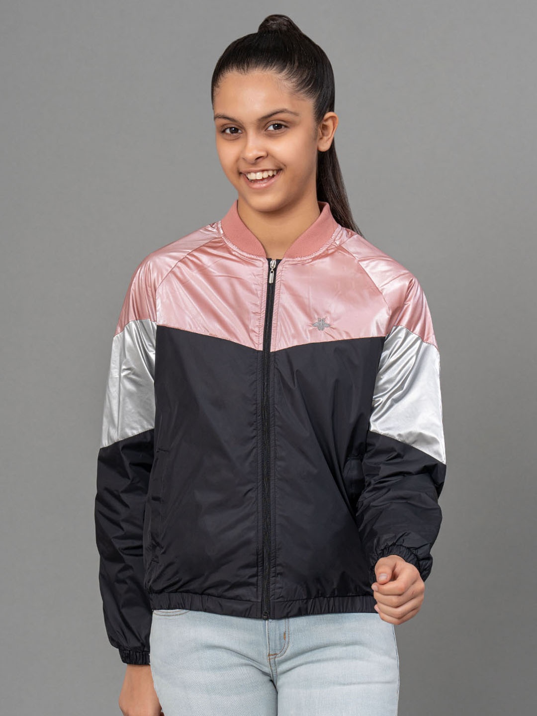 

Mode by Red Tape Girls Black & Pink Colourblocked Padded Jacket