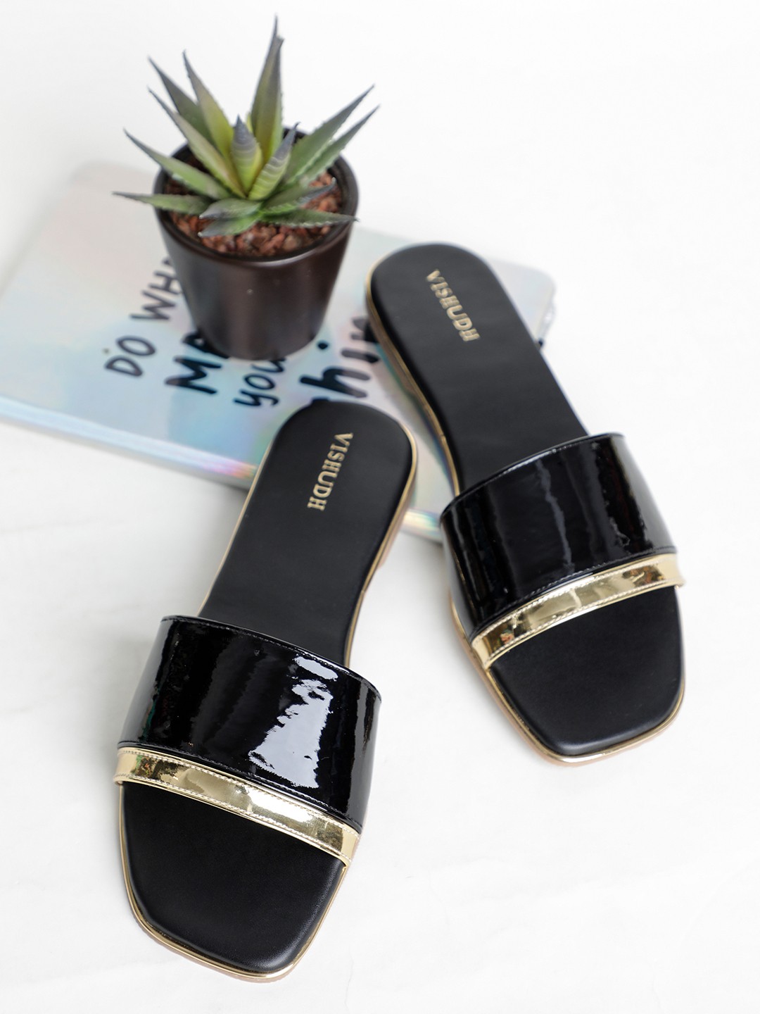 

Vishudh Women Black Solid Open Toe Flats