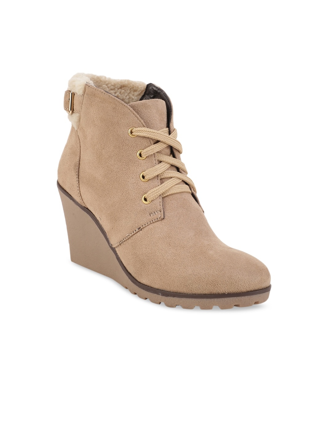 

Bruno Manetti Women Beige Solid Heeled Boots