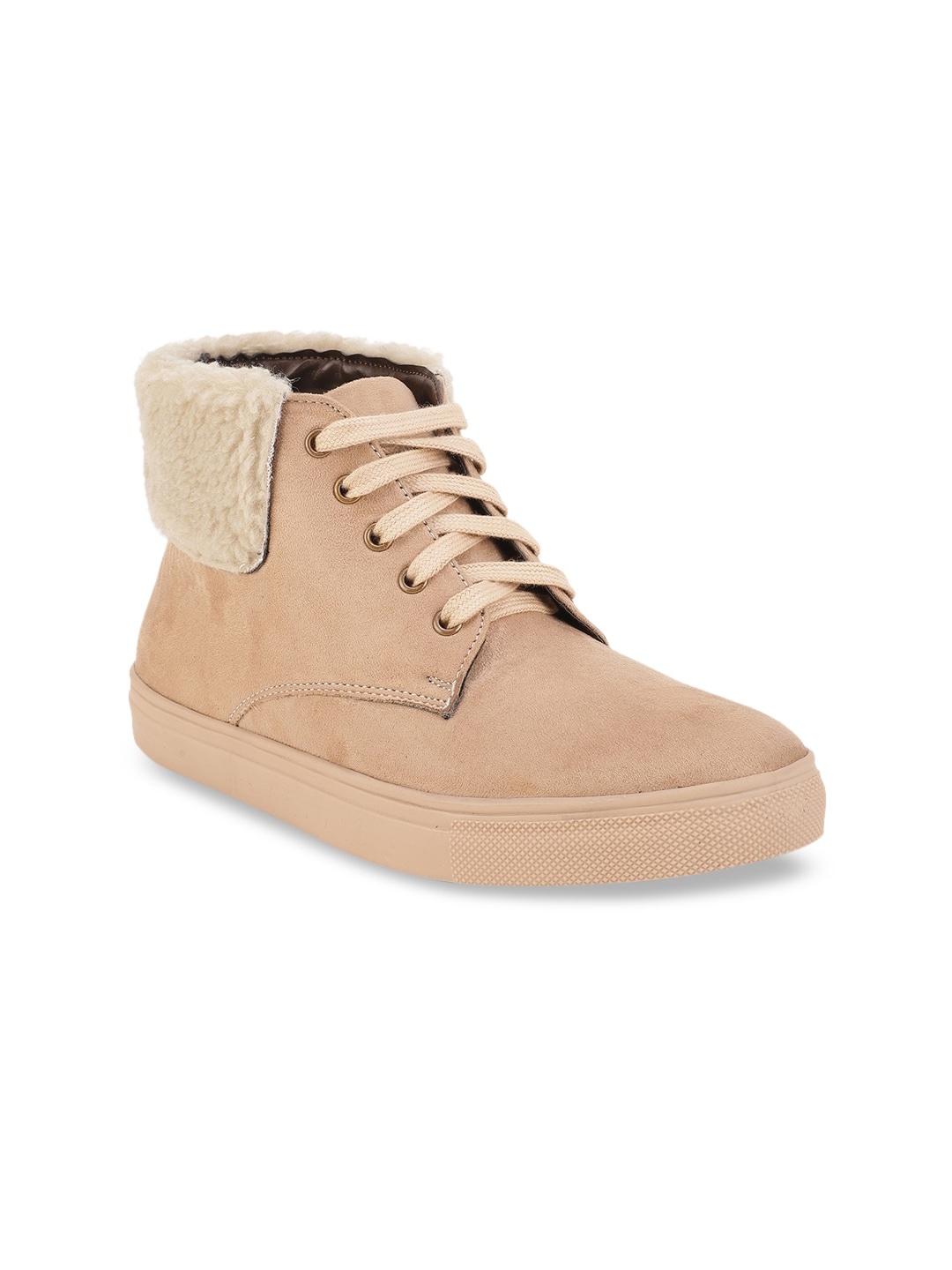 

Bruno Manetti Women Beige Solid Suede Mid-Top Derbys