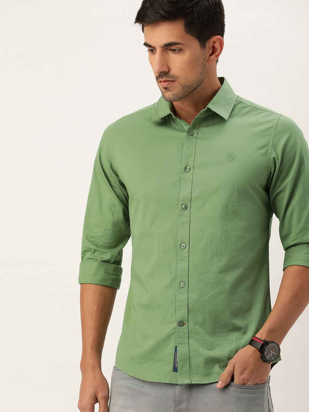 

Being Human Men Green Slim Fit Solid Casual Shirt