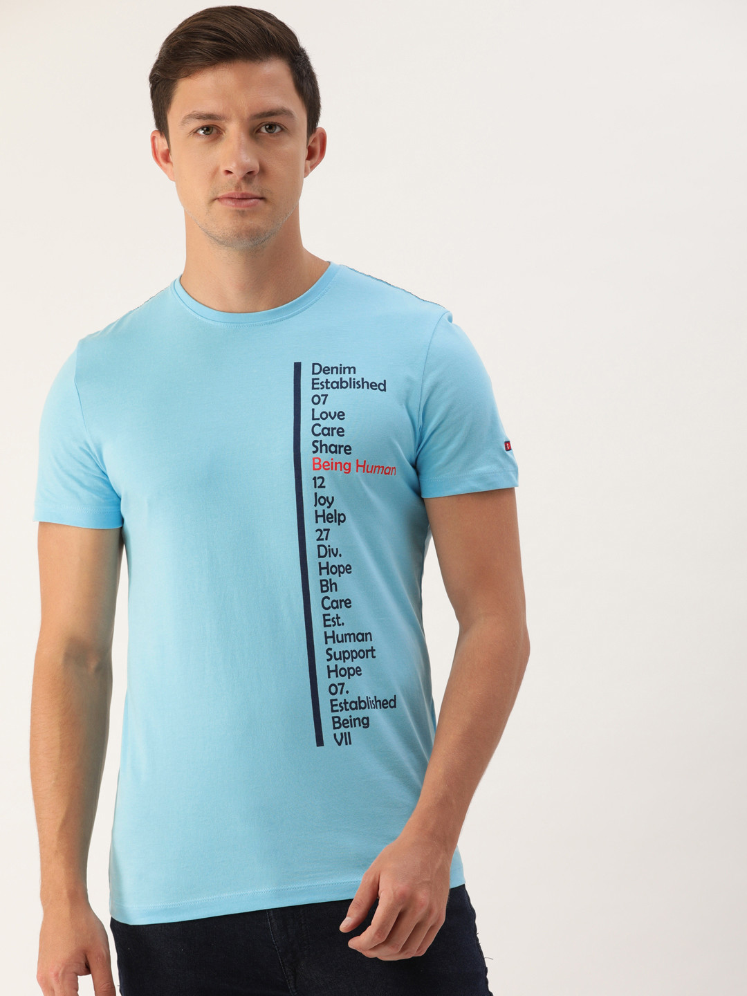 

Being Human Clothing Men Turquoise Blue Printed Round Neck Pure Cotton T-shirt