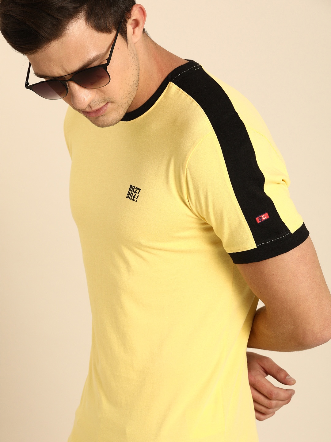 

Being Human Clothing Men Yellow Solid Round Neck Pure Cotton T-shirt
