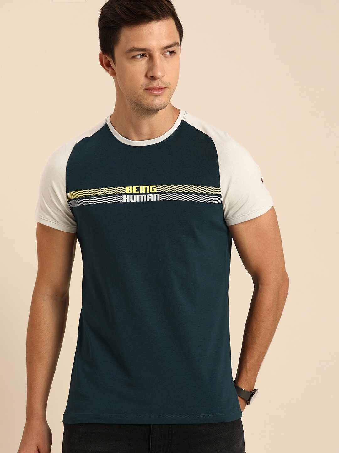 

Being Human Men Teal Green Printed Round Neck T-shirt