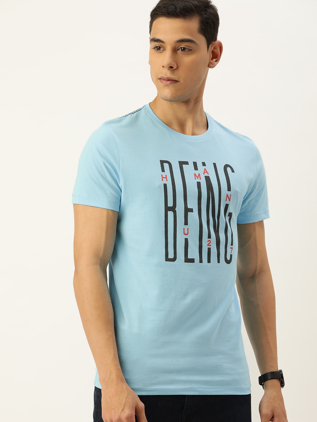 

Being Human Men Blue Printed Round Neck Pure Cotton T-shirt