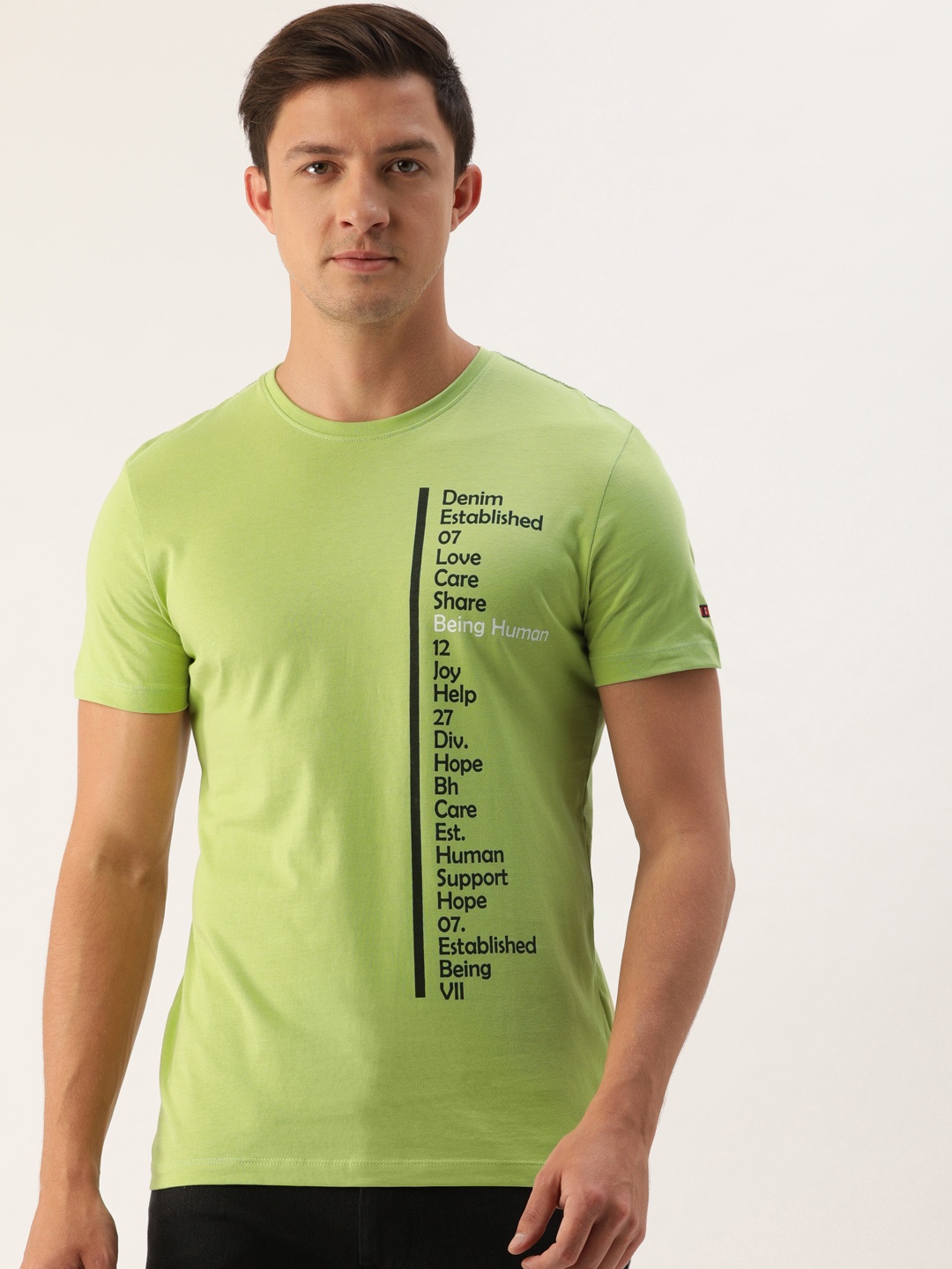 

Being Human Clothing Men Olive Green Printed Round Neck Pure Cotton T-shirt