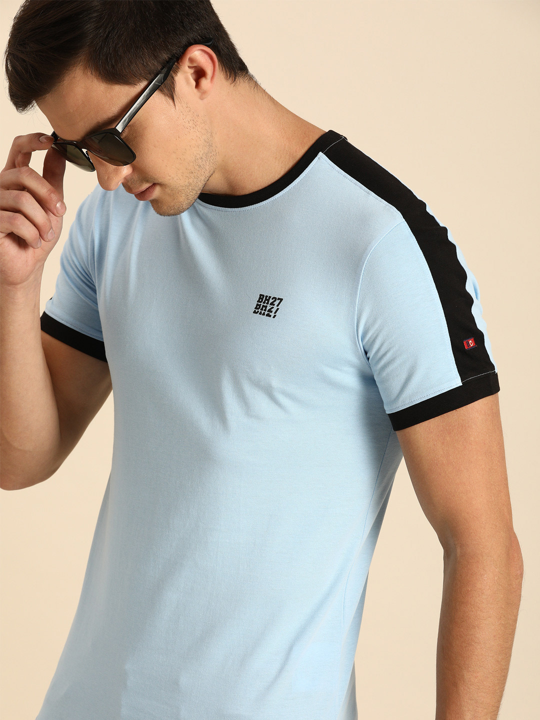 

Being Human Clothing Men Blue Solid Round Neck Pure Cotton T-shirt