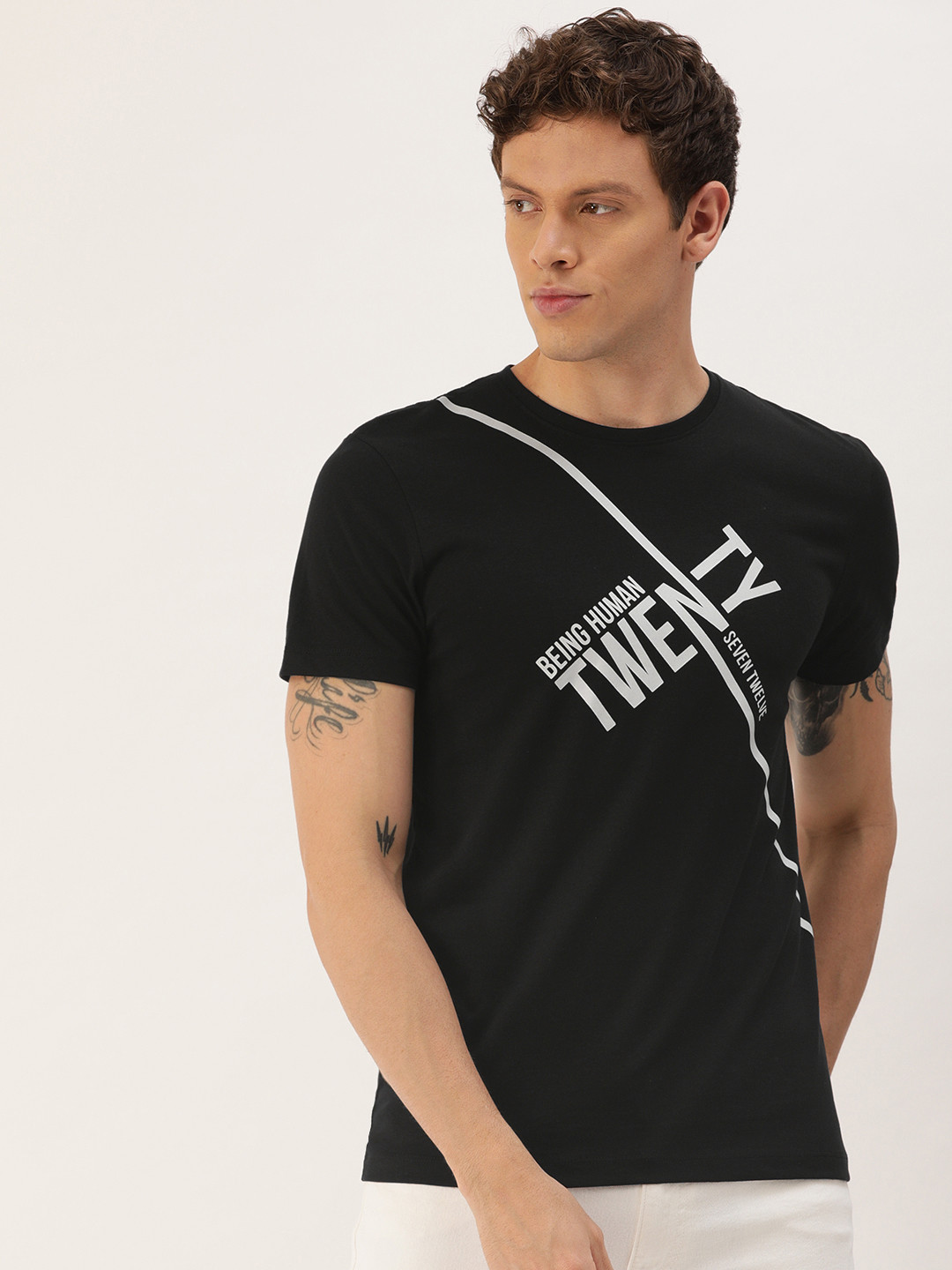 

Being Human Men Black Printed Round Neck Pure Cotton T-shirt