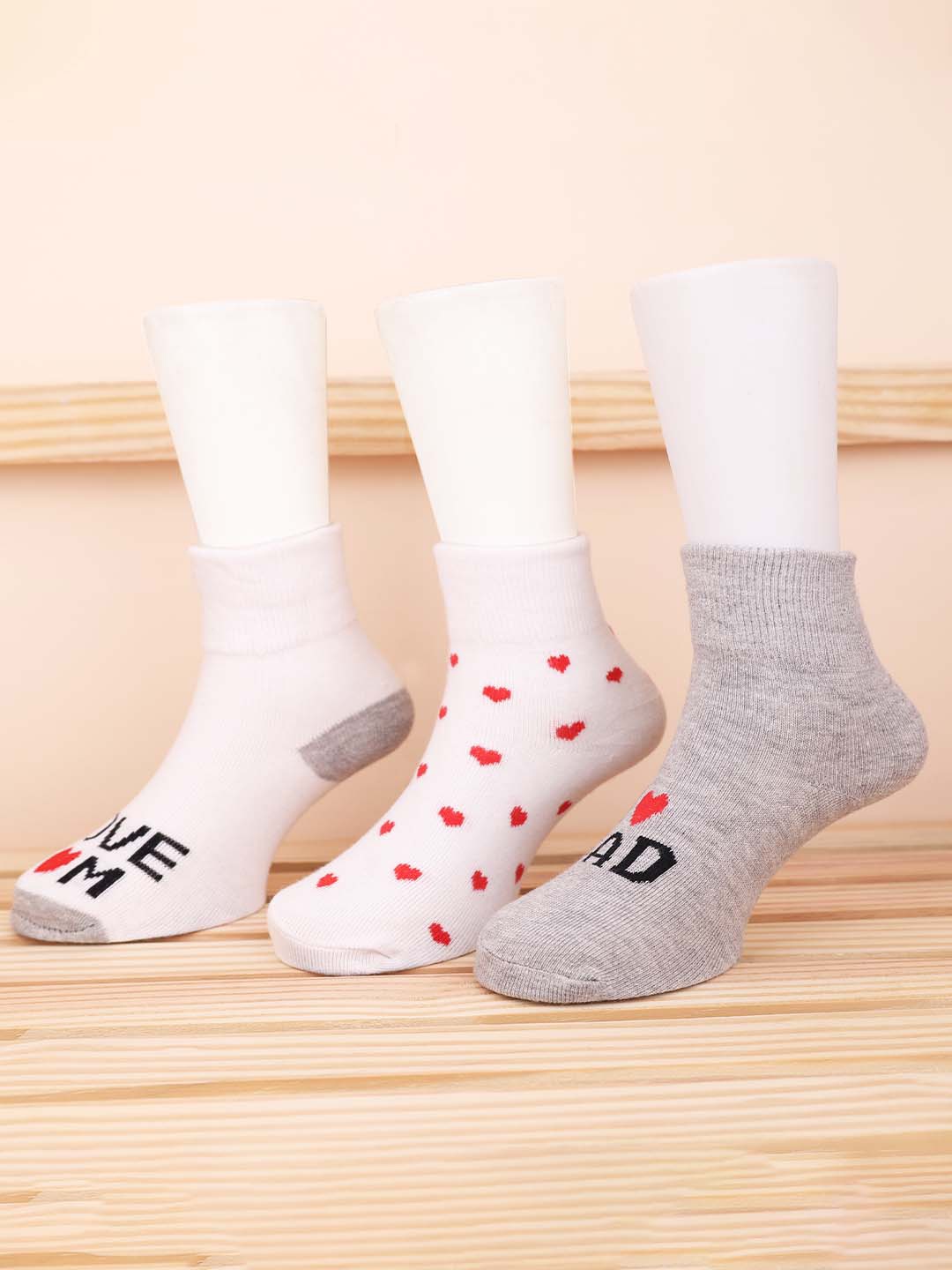 

FOOTPRINT 3 Pairs Infant Kids Patterned Ankle-Length Organic Cotton Socks, White