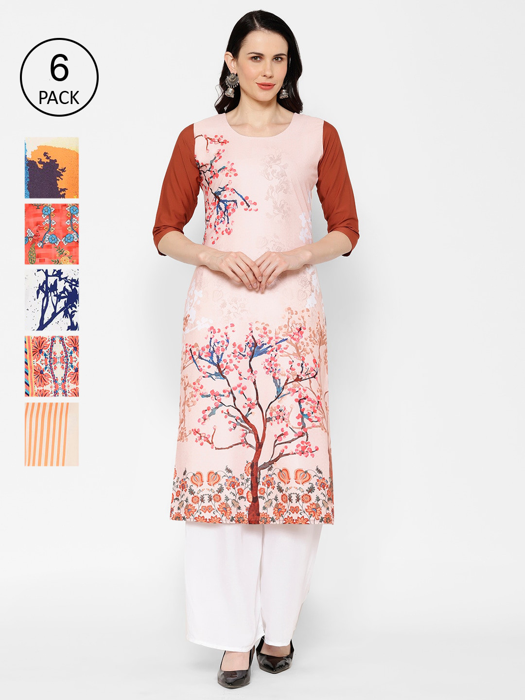 

7Threads Women Pack of 6 Printed Straight Kurta, Multi