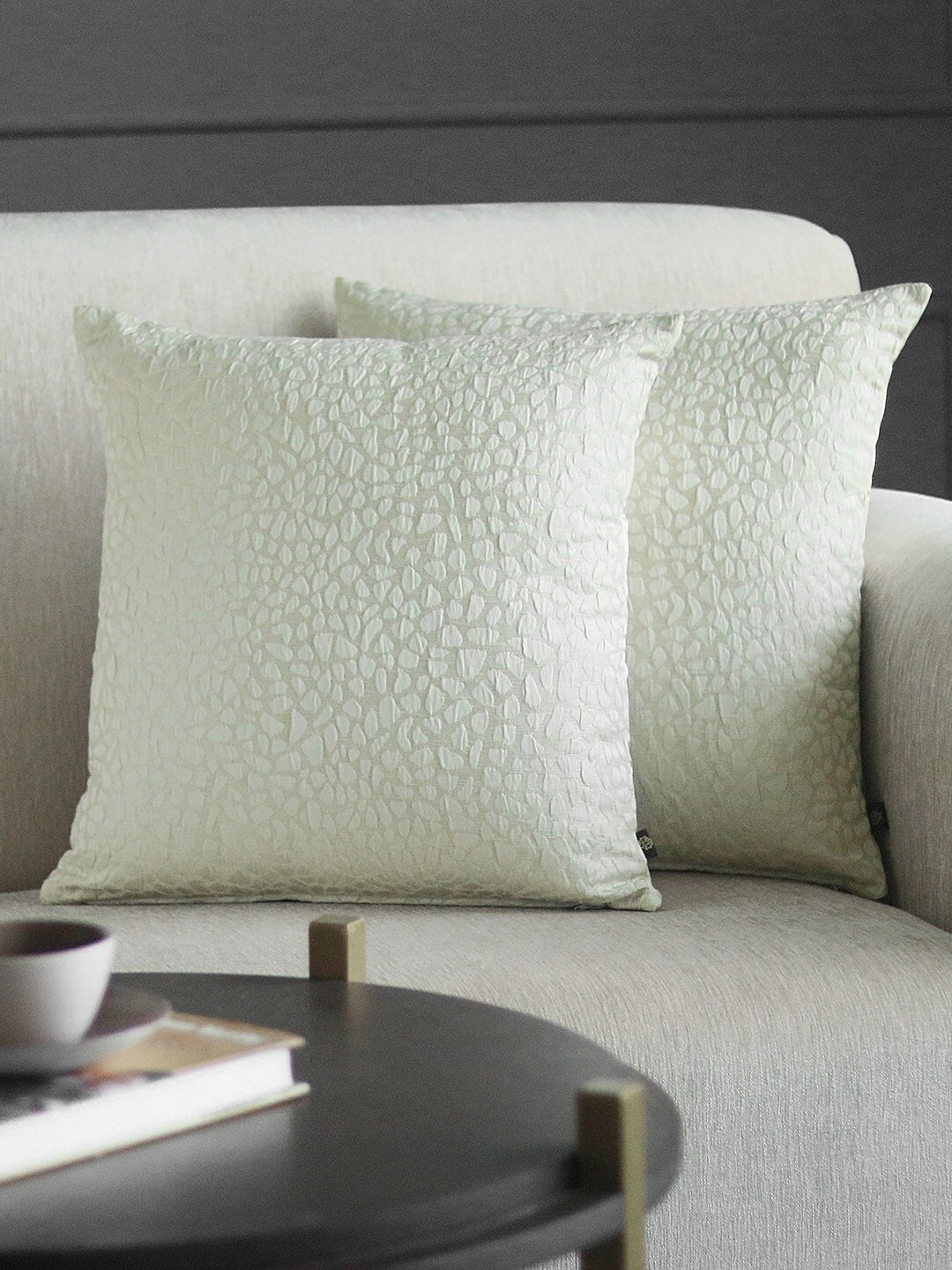 

GM Set of 2 Off-White Self Design Cushion Covers