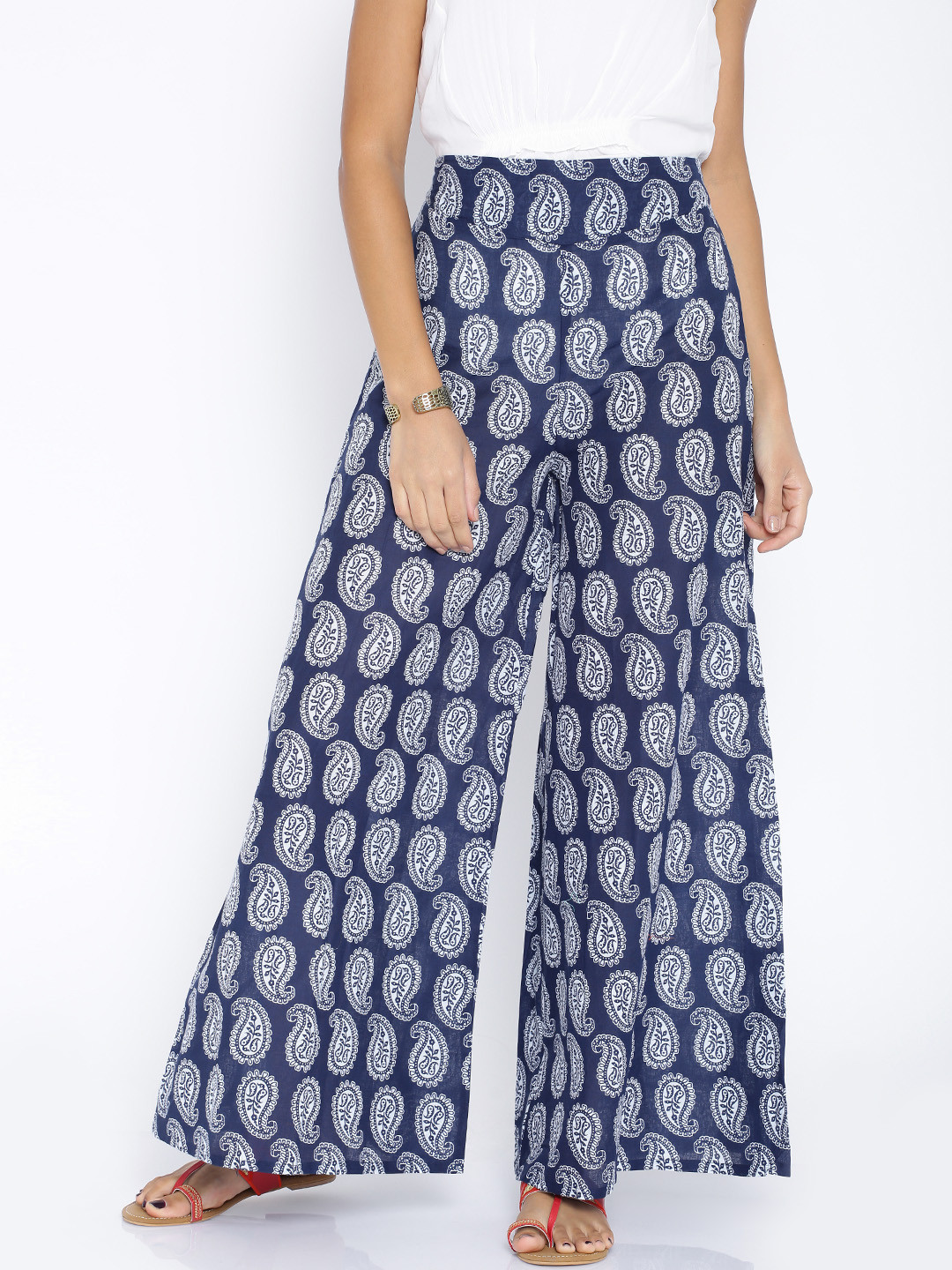 

Desi Weavess Navy Printed Palazzo Trousers, Navy blue