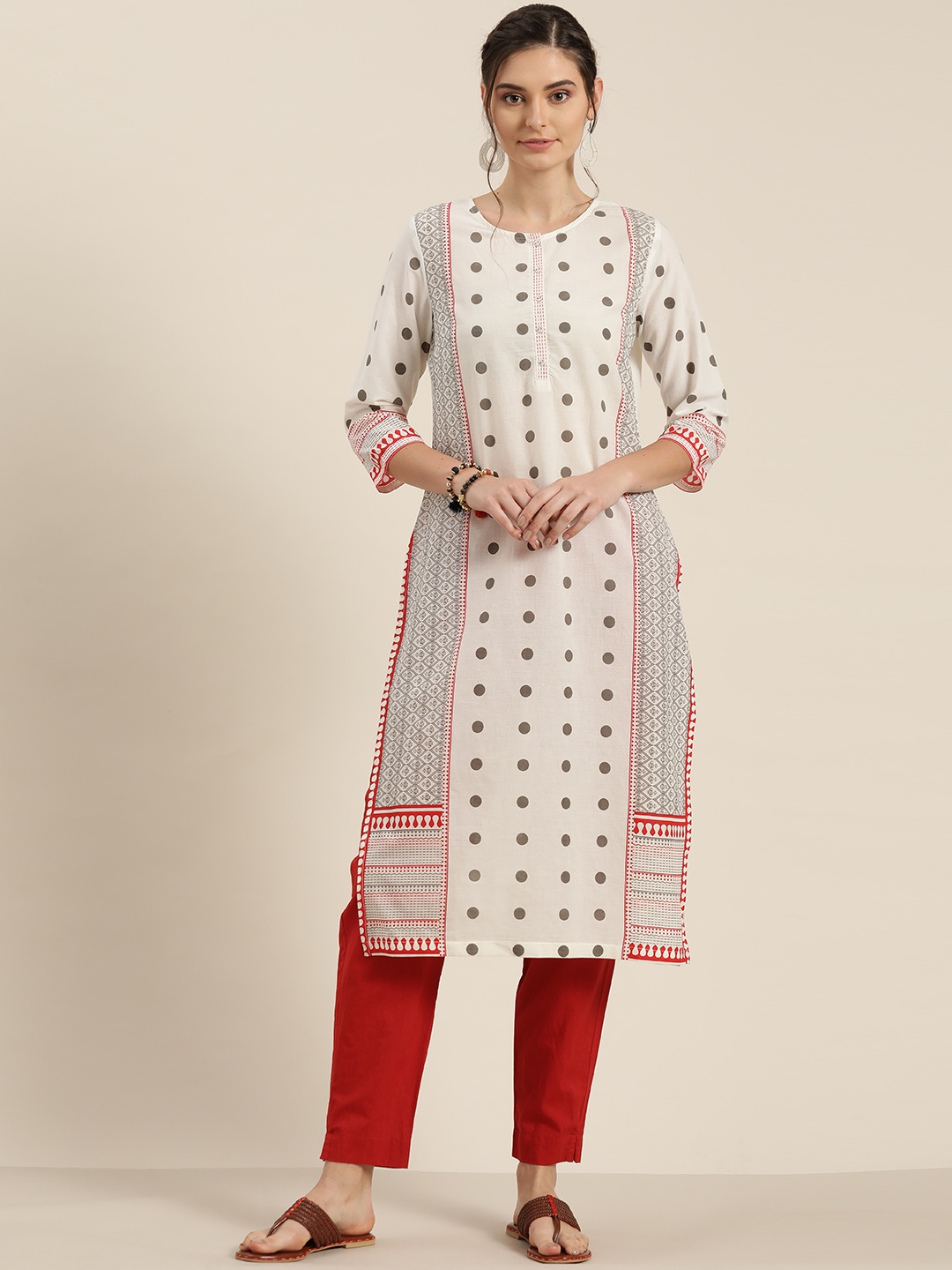 

Moda Rapido Women White & Grey Pure Cotton Printed Straight Kurta
