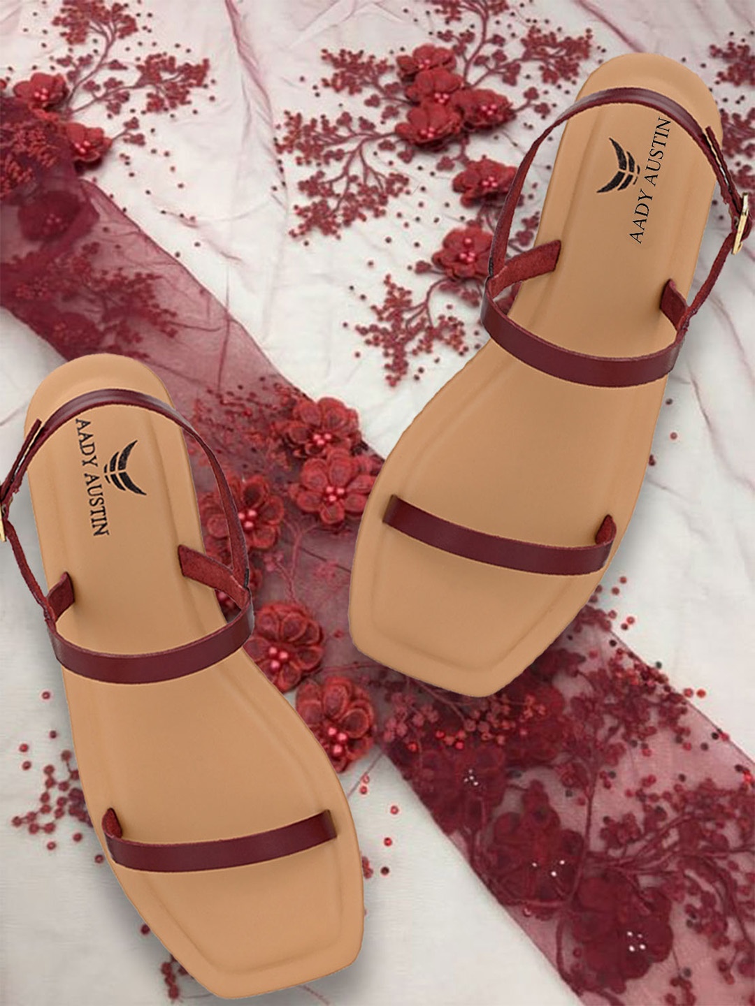 

AADY AUSTIN Women Maroon Solid Open Toe Flats