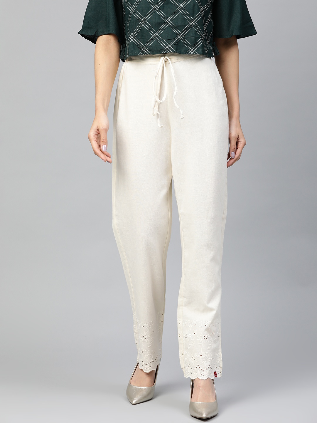 

Biba Women Off-White Regular Fit Solid Regular Trousers