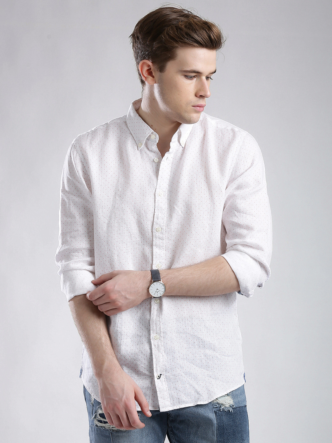 

Tommy Hilfiger White Linen Printed Casual Shirt