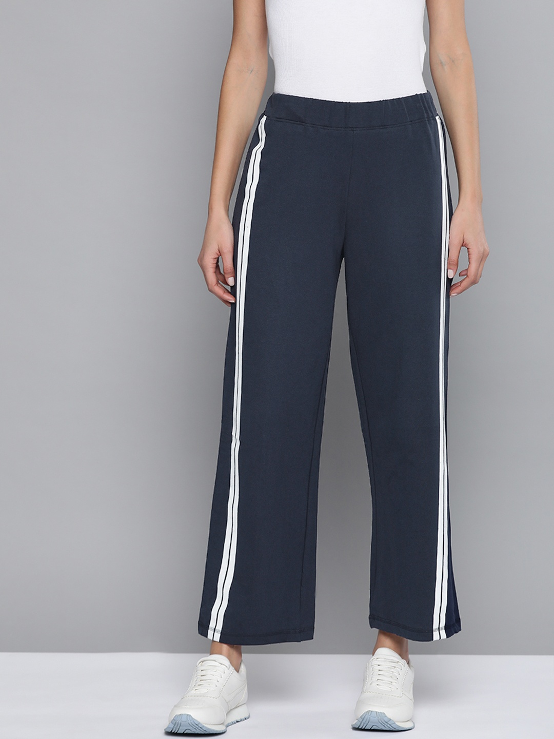 

Harvard Women Navy Blue Pure Cotton Side Stripes Track Pants