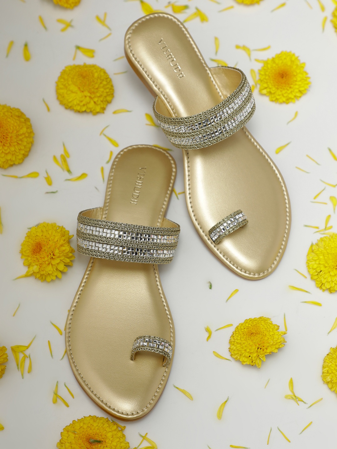 

Vishudh Women Gold-Toned Embellished One Toe Flats