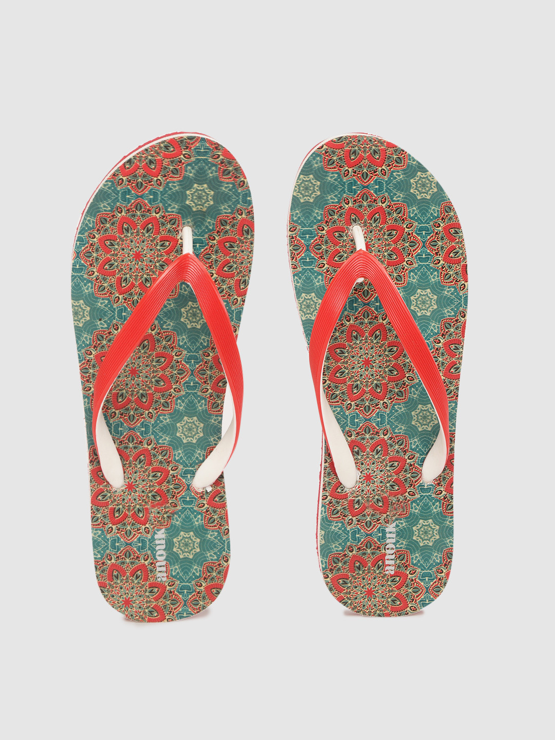 

Anouk Women Red & Teal Green Ethnic Print Thong Flip-Flops