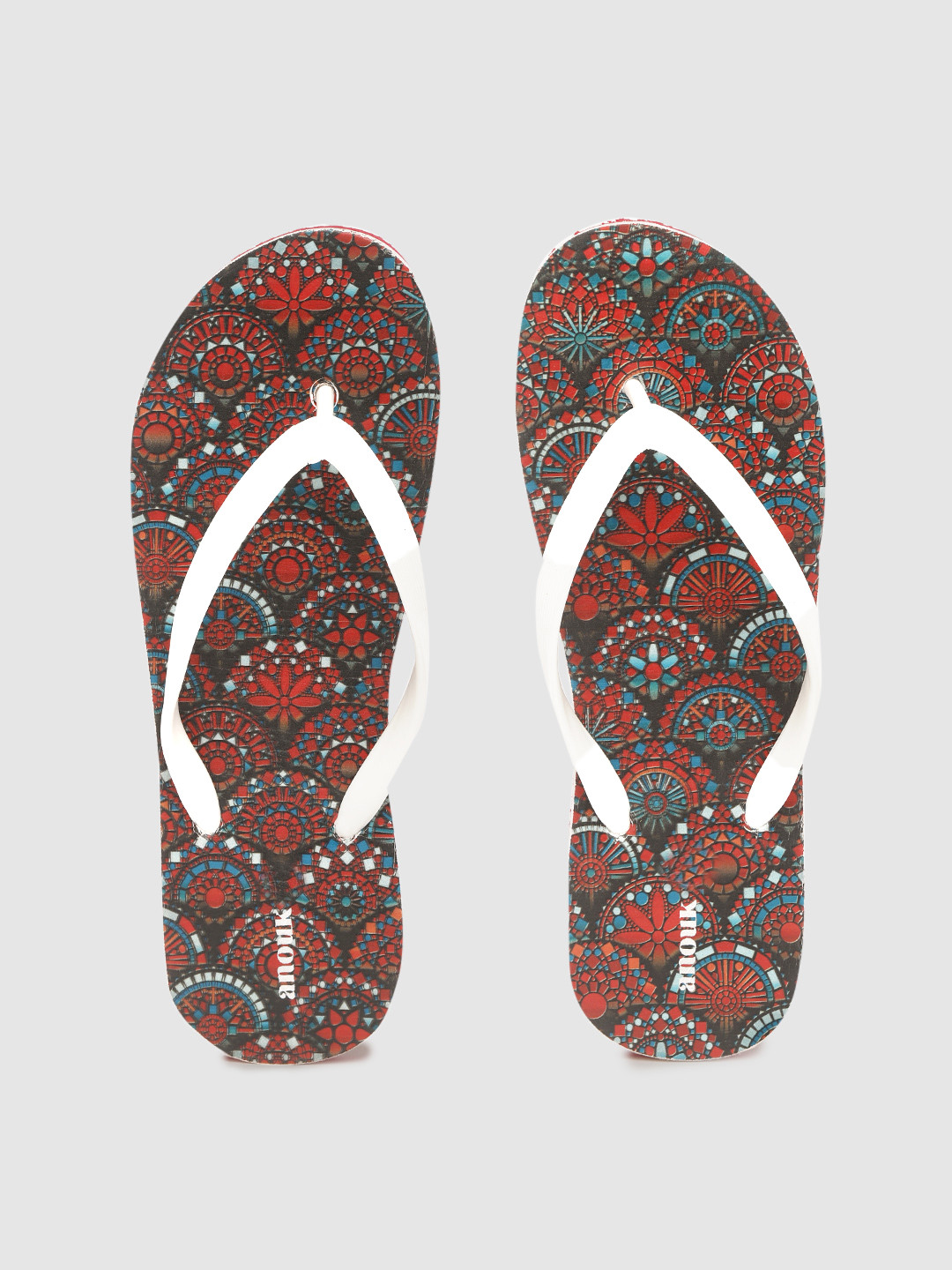 

Anouk Women White & Red Ethnic Print Thong Flip-Flops