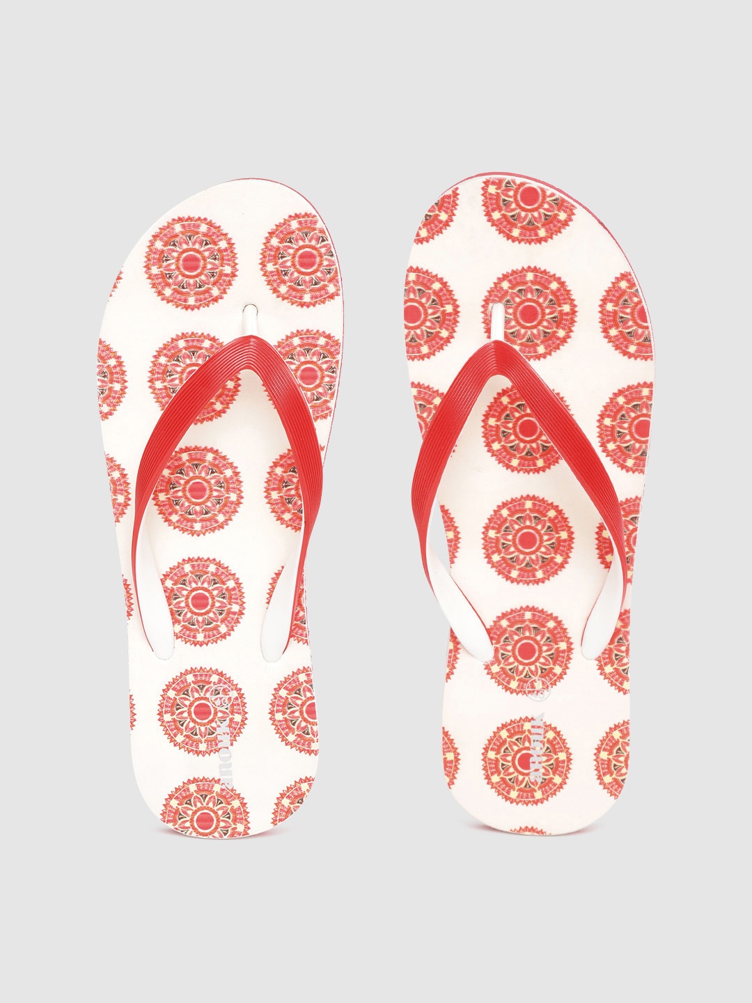 

Anouk Women Red & White Ethnic Motifs Print Thong Flip-Flops