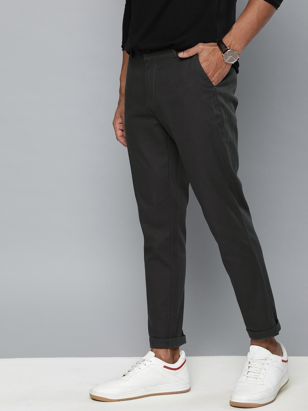 

Mast & Harbour Men Charcoal Grey Regular Fit Solid Trousers