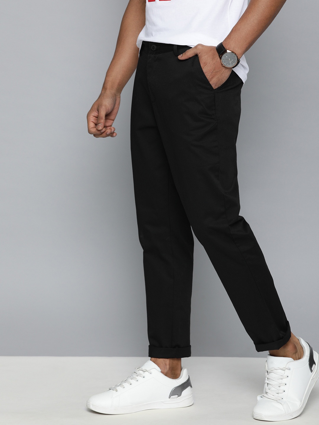 

Mast & Harbour Men Black Slim Fit Solid Chinos