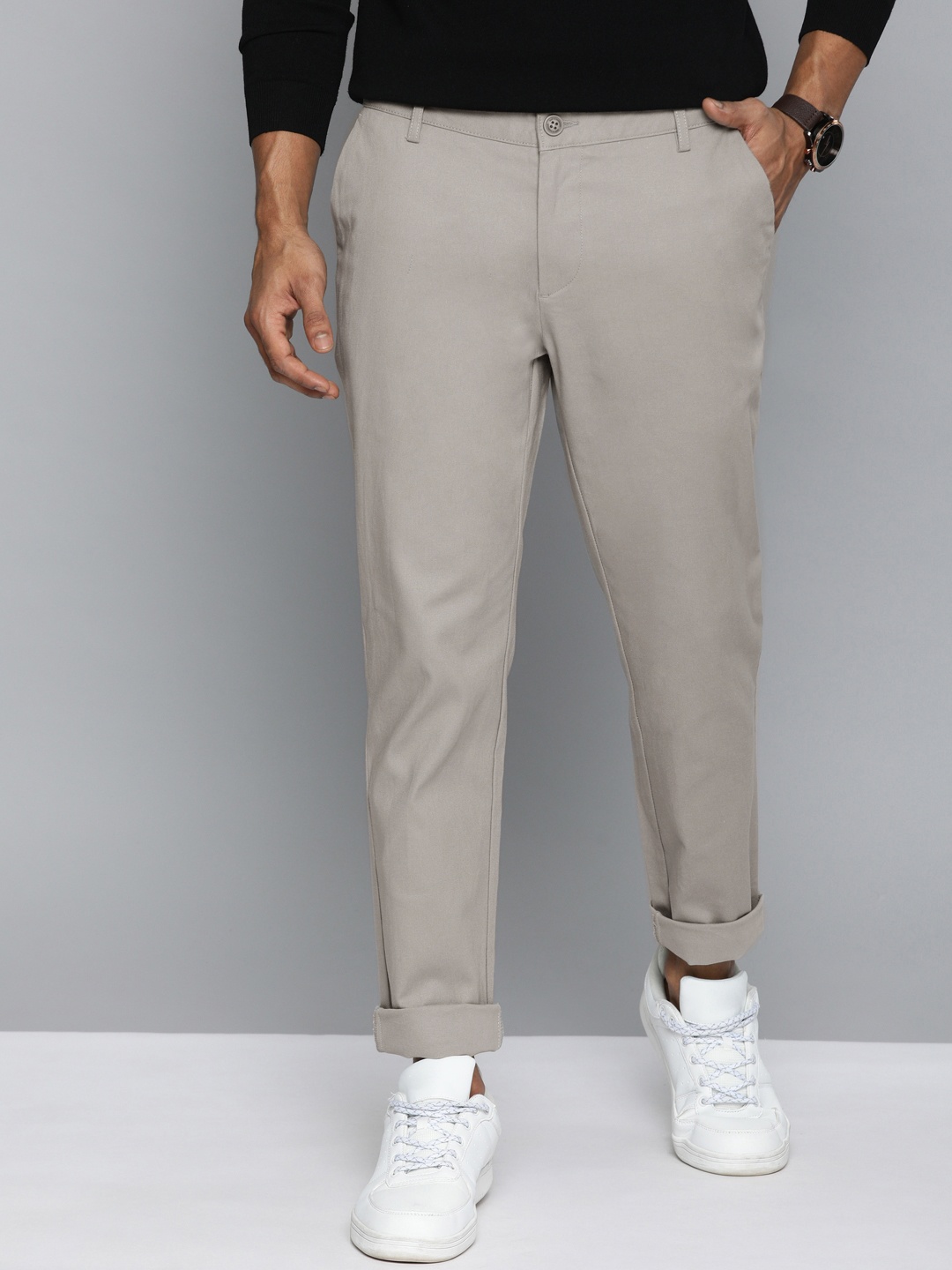 

Mast & Harbour Men Beige Regular Fit Solid Chinos