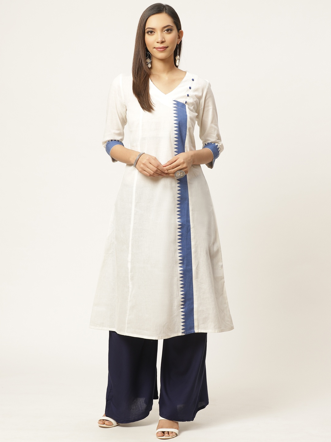 

ZIZO By Namrata Bajaj Women White & Blue Pure Cotton Solid A-Line Kurta