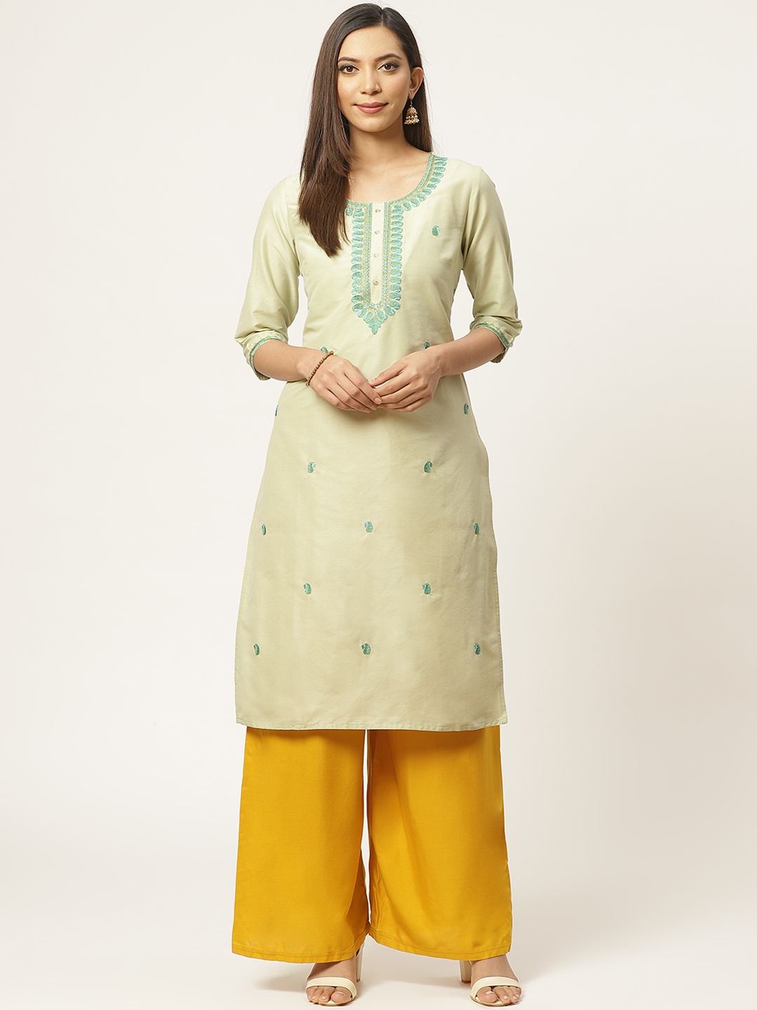 

ZIZO By Namrata Bajaj Women Green & Blue Embroidered Straight Kurta