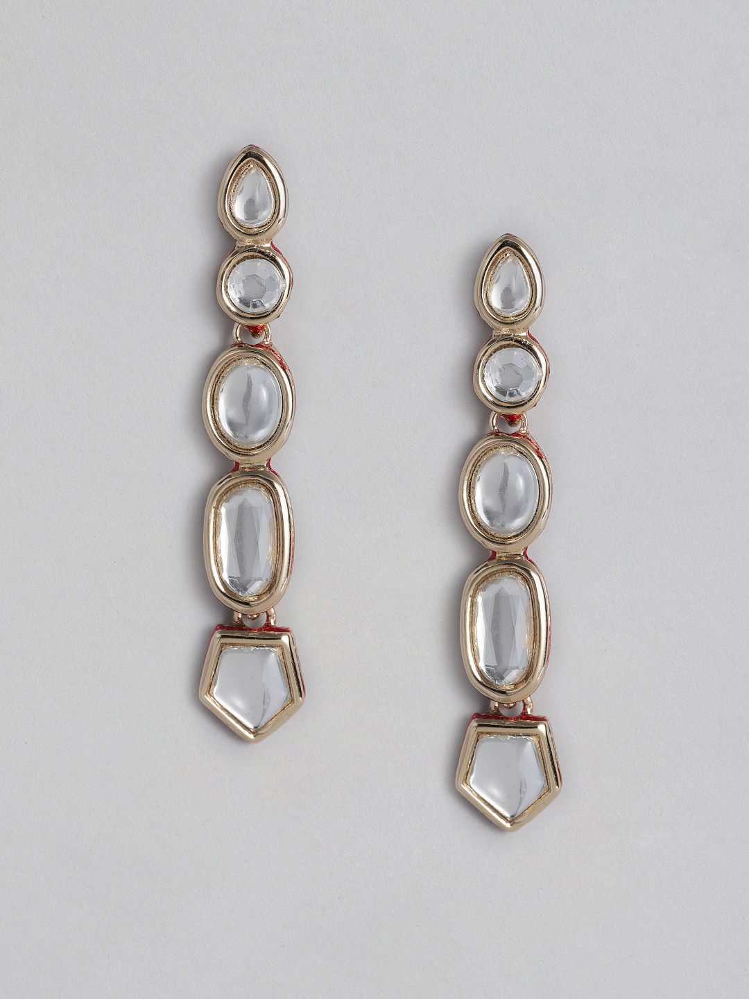 

Estele Gold-Plated & White Kundan Contemporary Drop Earrings
